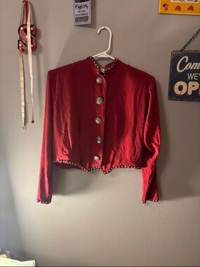 vintage western maroon button down blouse /  Embellished Button-Front Crop Shirt